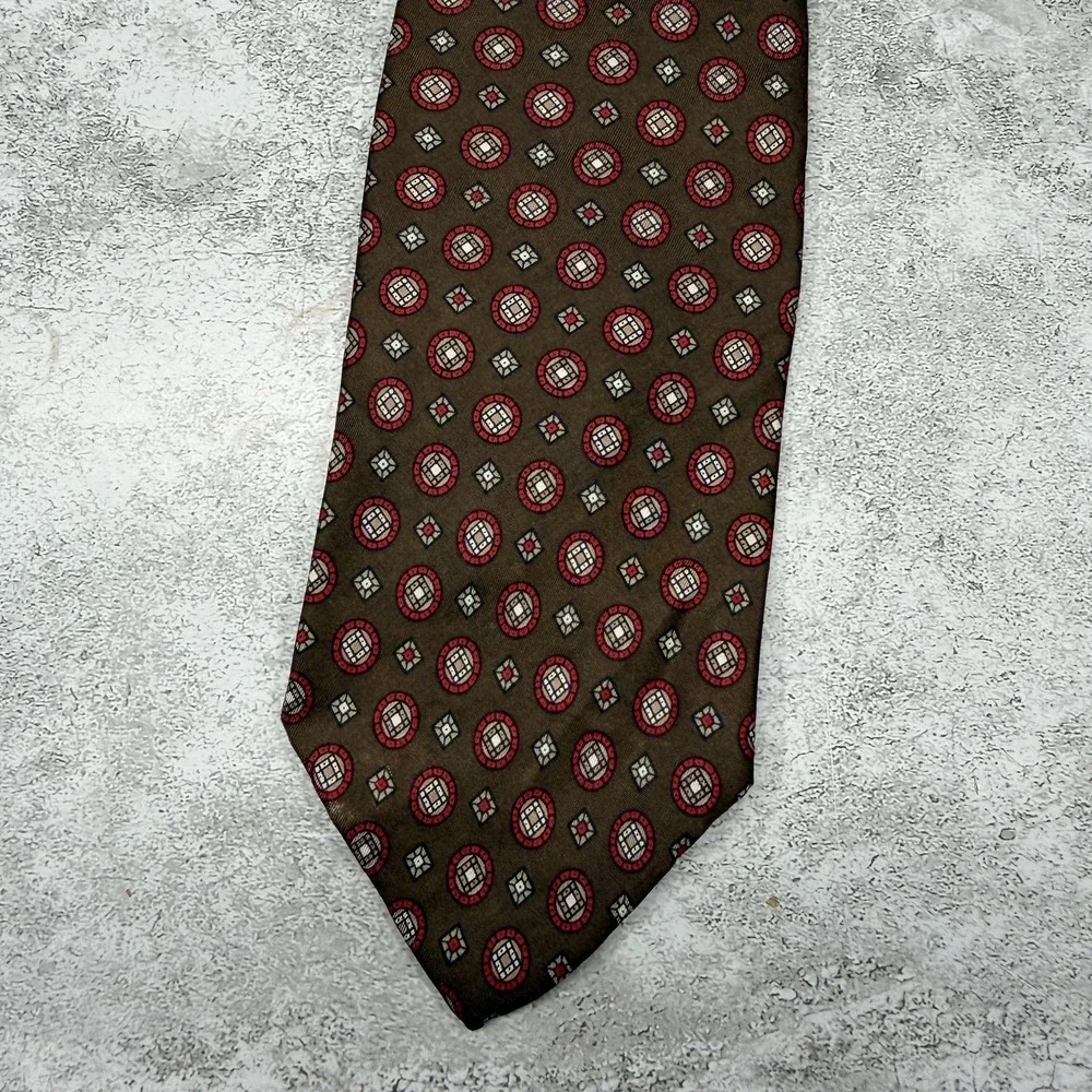 Vintage Christian Dior 100% Silk Tie Mens OS Brown Geometric Designer Necktie